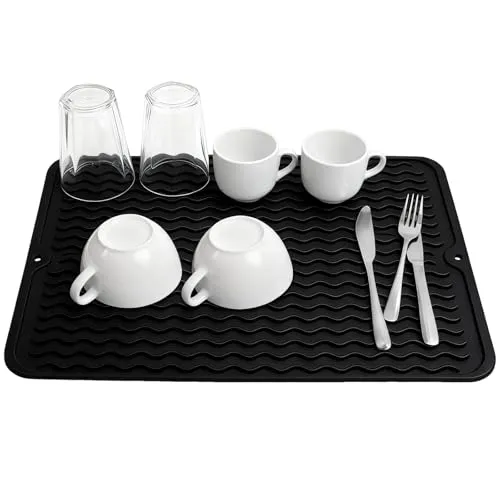 40x30cm Spülmatte Abtropfunterlage,Geschirr Trockenmatte mit Rutschfestem Design,Abtropfmatte aus Silikon,Abtropfmatte Geschirr,ideal für Besteck & Gläser(Schwarz）