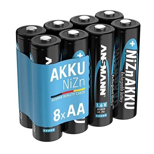 ANSMANN Akku Mignon AA ZR6 2500mWh 1500mAh 1,6V NiZn, 8 Stück, wiederaufladbar, ideal für Kamera, Controller, Fotokamera, Ersatzakku