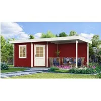 Weka Gartenhaus San Remo B Schwedenrot-Weiß - Holz-Gartenhaus mit 303 cm breitem Anbau für gemütliche Sitzplätze oder Stauraum, modernes Design und robuste Konstruktion, ideal für entspannende Stunden im Garten.