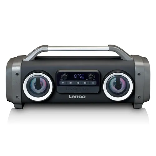 Lenco SPR-100BK - Spritzwasserfester Bluetooth-Lautsprecher mit UKW-Radio, 14 Stunden Akkulaufzeit und beeindruckenden Lichteffekten