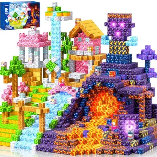 COOLJOYA Magnetische Bausteine, 300 Teile Magnetbausteine ab 4 Jahre, Magnetische Bauwelt Spielzeug Magnetblöcke für Kinder ab 3 4 5 6 7 8 9 Jahre Verstaubare Magnetic 150 tire