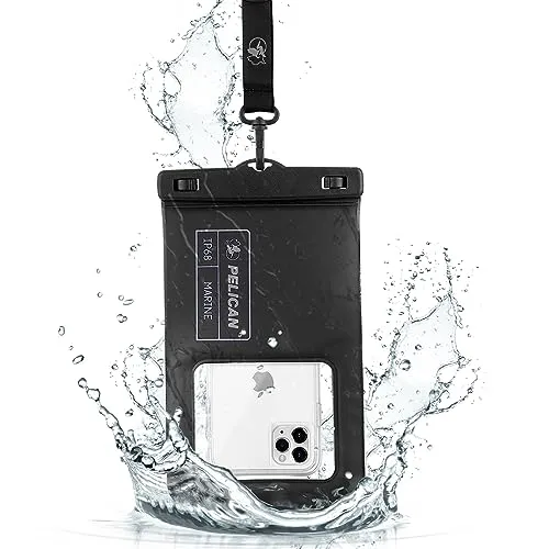 Produktbild Pelican Marine, IP68 wasserdichte Handy-Tasche (Größe XL), schwimmende, wasserdicht, Strand-Kreuzfahrtschiff, Reiseutensilien, funktioniert mit Allen Handys, abnehmbares Umhängeband, Schwarz