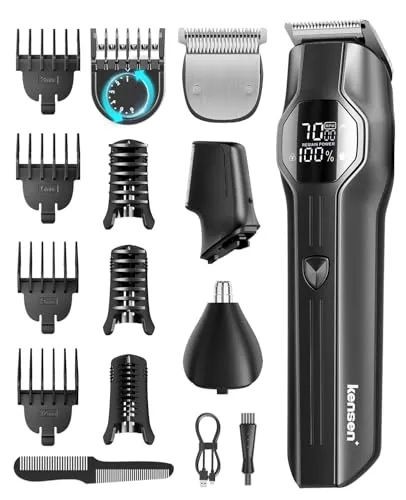 12-in-1 Barttrimmer Herren, Haarschneider, Körperrasierer, Nasenhaarschneider, kensen Bartschneider Herren IPX7 Wasserdicht Bartrasierer 210Min LED-Anzeige USB-C Ganzkörper-Haarpflege 6000/7000RPM