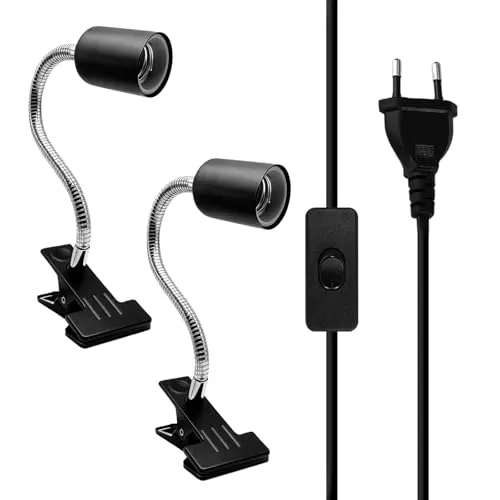 Stück E27 Klemmleuchte Lampenfassung, 360° Verstellbarer Schwanenhals, E27 klemmlampe Langes Kabel mit Stecker&Schalter, Lampenfassungen für Tiere Wachsende Pflanze Tischlampe (ohne Glühbirne) 2