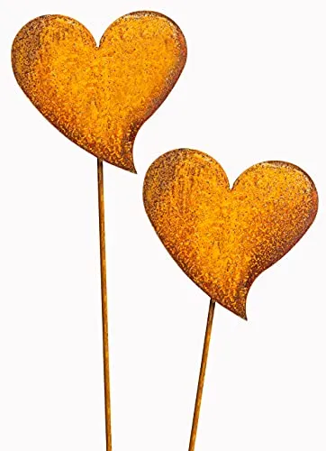 Blümelhuber 2er Set Gartenstecker Rost Herz Deko Edelrost Metall Herzen Blumenstecker als Dekoration für den Außenbereich und Rankhilfe für Pflanzen
