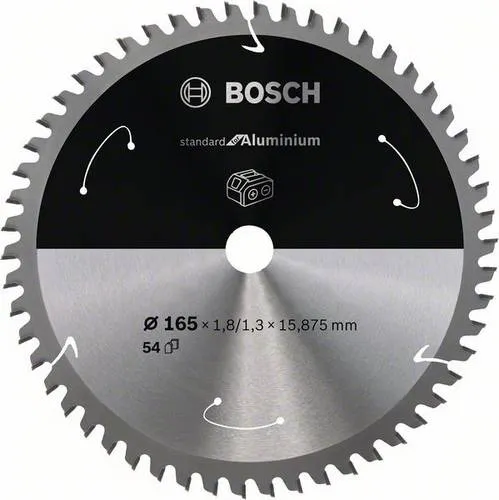 Bosch Kreissägeblatt 165 x 15.875mm mit 54 Zähnen - Metallkreissägeblatt für saubere Schnitte in Aluminium und Nichteisenmetallen, mit extraschmaler Schnittfuge für müheloses Sägen und weniger Reibung.