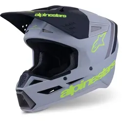 Alpinestars S-M3 Radium Motocross Helm, grau-gelb, Größe XS - Leichter und sicherer Motorradhelm mit ECE 22-06 Zulassung, ideal für den Offroad-Einsatz. Doppel D-Ring Verschluss sorgt für perfekten Sitz und Komfort.