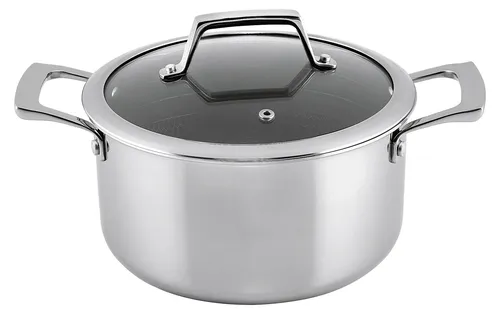 HAWS Santo Kochtopf Ø24cm 3,4l mit Deckel - Robuster Kochtopf aus rostfreiem Stahl mit fortschrittlicher Mehrschichttechnologie für optimale Wärmeverteilung. Ideal zum Kochen und Backen, backofenfest bis 260 Grad, PFAS-frei.