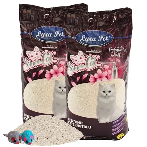 Lyra Pet® SilverCat® Katzenstreu mit Aktivkohle und 2 Mäusen