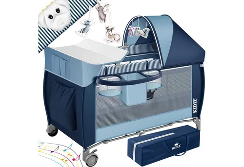 KIDIZ Baby-Reisebett - Blau, Kombi Set mit Wickelauflage - Reisebetten für Babys, ideal für unterwegs. Das Set enthält ein praktisches Wickelauflage und bietet sicheren Schlafkomfort ab Geburt.