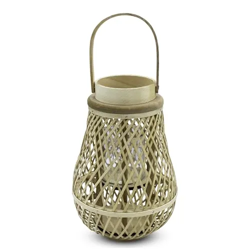 Bambus Laterne mit Kerzenglas - 46 x 23 cm - Laternen für stilvolle Deko - Aus natürlichem Bambus und Glas, ideal zum Hängen für stimmungsvolle Beleuchtung im Innen- und Außenbereich.