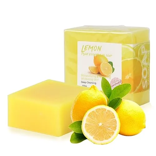 PCS Naturseife Stück Zitrone Seife Natürlich Biologisch 100g Feste Seifen Handgemacht für Haut Haare Körper Gesicht, Lemon Bar Soap für Baden Duschen Waschen 2