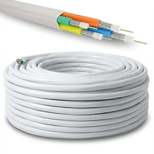 Premium X 25m Quattro Quad Koaxial SAT Kabel 90dB - HiFi-Kabel mit 4 einzeln geschirmten Leitungen, ideal für Quattro oder Quad LNB zu Multischalter. Hohe Schirmung von > 90 dB für störungsfreien Empfang.