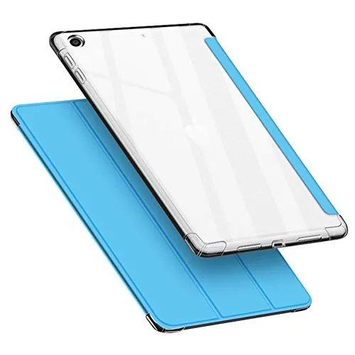 VAGHVEO Hülle für iPad 9. / 8. / 7. Generation, iPad 10,2 2021/2020/2019 Flexibel Weiche Transparente TPU-Schutzhülle Stoßfeste Rückseite Cover, Dreifach Faltbarer Ständer Klare iPad Hüllen, Blau
