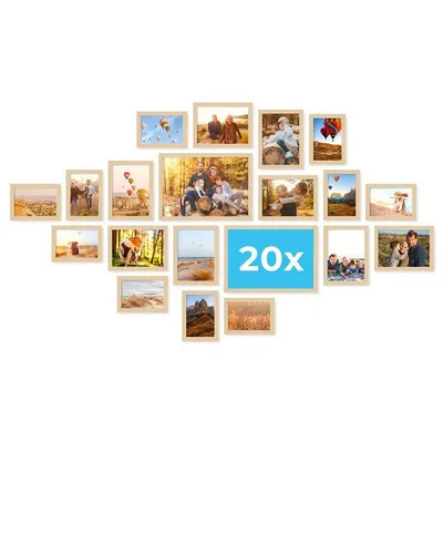 PHOTOLINI Bilderrahmen 20er Set No.1 Poster-Rahmen in verschiedenen Formaten für Einzelbilder, für 20 Bilder (20er Set No.1), MDF Holz, Acrylglas & Zubehör, zum Aufhängen oder Aufstellen