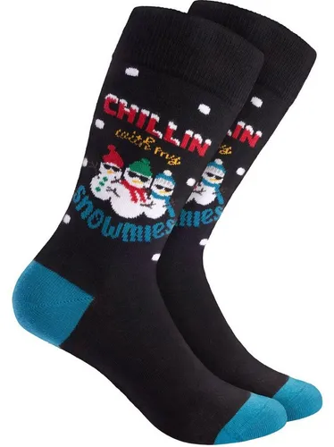 BRUBAKER Socken Weihnachtssocken für Damen und Herren - Chillin with my Snowmies (Baumwolle, 1-Paar, Unisex) Lustige Schneemann Squad Herren- und Damensocken