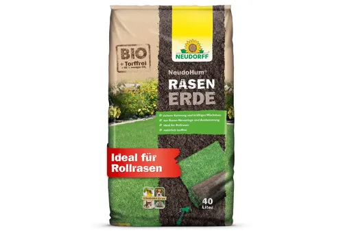 Neudorff Bio-Erde NeudoHum RasenErde 40 Liter, (Torffreie Bio-Erde für schnelle Rasen-Samenkeimung, Rasensubstrat für 8 Wochen vorgedüngt), ideal für Rollrasen & dichten, sattgrünen Rasen