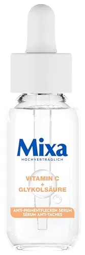 Mixa Anti-Pigmentflecken Serum, Für ungleichmäßige, fahle und sensible Haut mit Vitamin C und Niacinamid, Geeignet für Gesicht & Hals, LSF 20, Hypoallergen, 30 ml