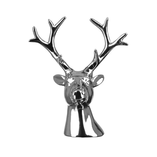 Fink Deko-Hirschkopf 9 x 15 x 19 cm Keramik silberfarben Dekofigur zum Aufstellen