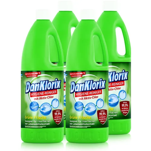 DanKlorix Hygiene-Reiniger Grüne Frische 1,5L - 4er Pack für strahlende Sauberkeit - Der DanKlorix Hygiene-Reiniger Grüne Frische bietet Ihnen kraftvolle Reinigungskraft für alle Oberflächen. Genießen Sie einen frischen Duft und einfache Anwendung für ein sauberes Zuhause!