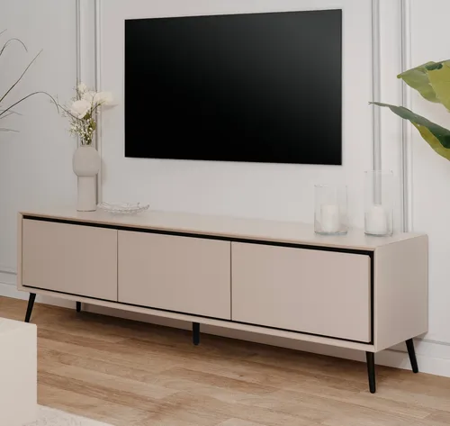 Furn.Design TV-Lowboard Brebbia 175 cm - TV-Lowboard in sand und schwarz, modernes Design mit viel Stauraum und pflegeleichten Oberflächen, ideal für Wohnzimmer.