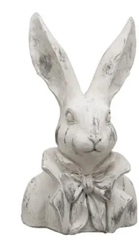 ETC putziger origineller Osterhase als Büste mit Rüschenkragen Poly cremeweiß -grau matt gefleckte Shabby Vintage Optik ca. 29,5 cm hoch