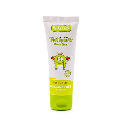 Babyton Natural Zahnpasta – Tropischer Geschmack, Sicher für Babys und Kinder, Frei von SLS/Fluor/Parabenen, 50 ml (Flavor Free)