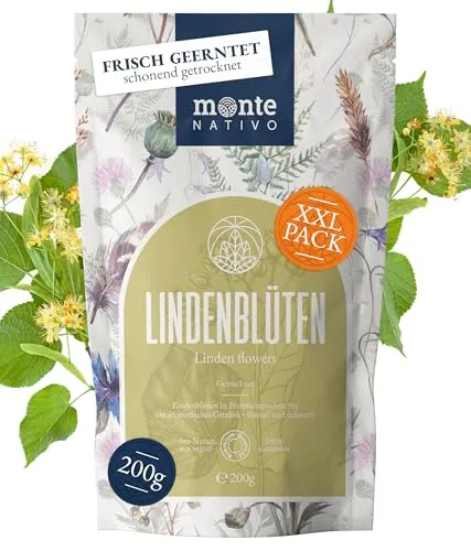 Lindenblütentee Monte Nativo (200g) - Linde schonend getrocknet - Lindenblüten 100% natürlich und ohne Zusatzstoffe - Aromatischer Kräutertee für einen köstlichen Aufguss