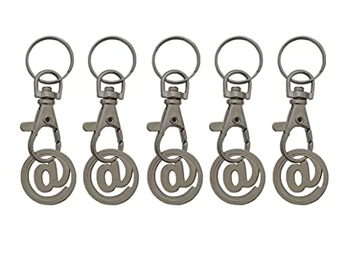 ILODA® 5 x Einkaufswagenchip aus Metall (@-Zeichen) mit Karabiner als Schlüsselanhänger, Chip für Einkaufswagen mit Karabinerhaken