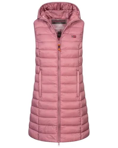 Geographical Norway Damen Stepp weste Kapuze Übergangs Herbst Winter Windbreaker Lang, Farbe:Old Pink, Größe:S (36)