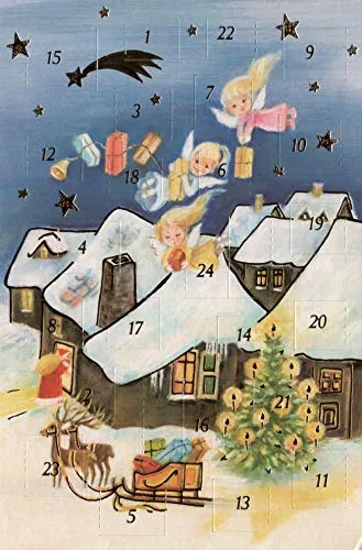 Adventskalender Grußkarten 5 Stück Nostalgie Weihnachten Goldprägung Kunstkarte Doppelkarte hochwertig Weihnachtskarte Advent Weihnachtsmann Geschenk Karte