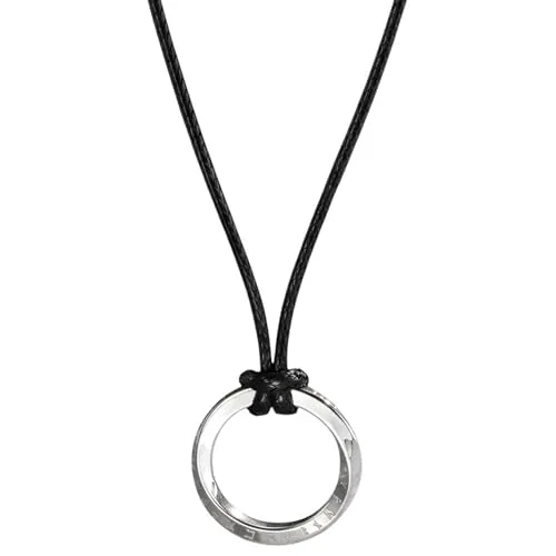 meberg Karma NH11232590 Halskette mit Ring Silber Herren Textilband Edelstahl 54 cm Kette Herrenschmuck Männer Herrenhalskette Geschenk für Ihn (Silber)