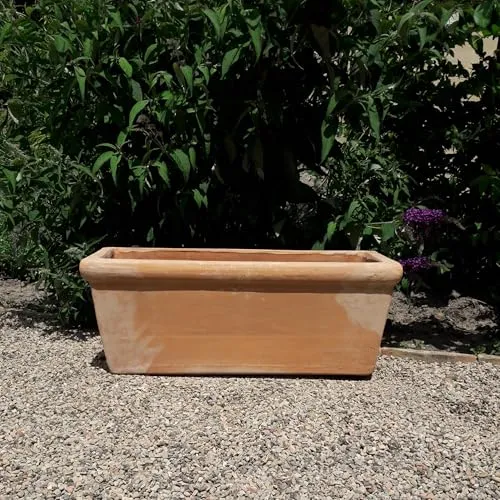 Palatina Werkstatt frostfester, großer Terracotta Pflanzkasten/Blumekasten | 60 cm | handgefertigt | Blumentopf/Pflanzgefäß | Deko für Garten Terrasse Balkon, Erika