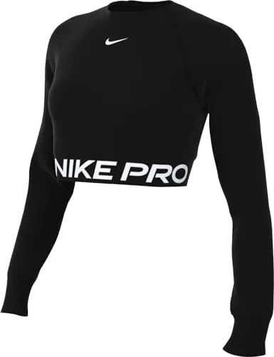 Nike Damen Pro Df 365 Crop Ls Top - Schwarz/Weiß, M EU - Activewear-T-Shirt für Damen, das aus einem flexiblen Stoffmischgewebe besteht und maximalen Komfort sowie Bewegungsfreiheit bietet. Ideal für jede Jahreszeit.