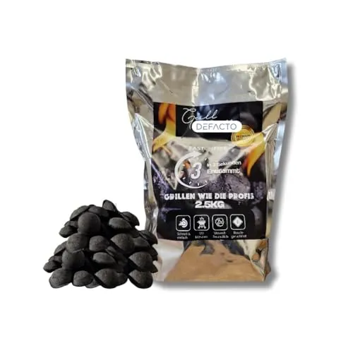 DEFACTO Grill Brikett - Umweltfreundliche Holzkohle für Einfache und Effiziente Grillabende, Schnell Anzündbar, Lange Brenndauer - 5KG