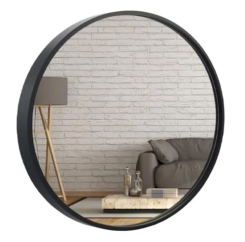 BD ART Wandspiegel Rund Spiegel 60 cm mit Schwarz eleganter Holzrahmen Badezimmerspiegel