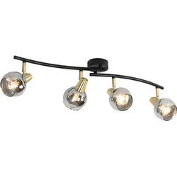 Qazqa Art Deco Deckenleuchte - 4-flammige Gold-Messing Lampe mit Rauchglas - Elegante 4-flammige Deckenlampe im Art Deco Stil, ideal für Wohnzimmer und Schlafzimmer. Dimmbar und LED geeignet, schafft eine stilvolle Atmosphäre in jedem Raum.