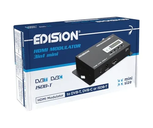 EDISION HDMI Modulator 3in1 mini - Kompakter HDMI Modulator für Kabel DVB-C, DVB-T oder ISDB-T mit Full HD Unterstützung und schneller Plug & Play Konfiguration, ideal für Hotels, Restaurants und Heimvernetzungen.