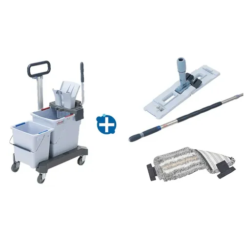 Vileda UltraSpeed Pro Doppelfahreimer Set TRIO - Reinigungswagen mit patentierter Presse für optimale Reinigungsergebnisse, ergonomisch und bückenfrei in der Handhabung, ideal für effizientes Arbeiten.