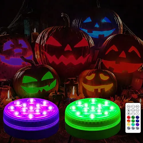 Joycome Badewannen Zubehör 2 Stück 13 RGB LED Halloween Licht, Unterwasser Licht mit Fernbedienung, Magnet, Badewanne Whirlpool IP68 Wasserdicht Badelicht für Halloween Kürbis Spa Weihnachten Deko