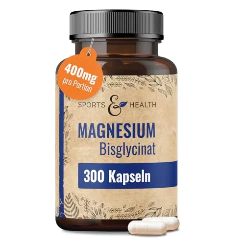 Magnesium Bisglycinat hochdosiert Kapseln – 300 Kapseln mit 400mg pro Tagesdosierung - Magnesiumpräparate, ideal zur Verringerung von Müdigkeit und zur Unterstützung der Muskelfunktion – 300 hochdosierte Kapseln für über 3 Monate, vegan und in Deutschland produziert.