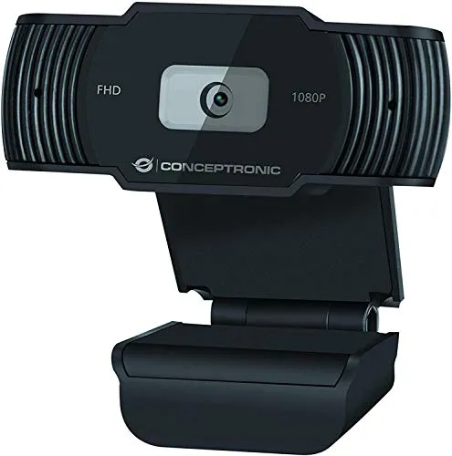CONCEPTRONIC Webcam AMDIS 1080P - Full HD Webcam mit integriertem Mikrofon, ideal für Videokonferenzen und Live-Streaming