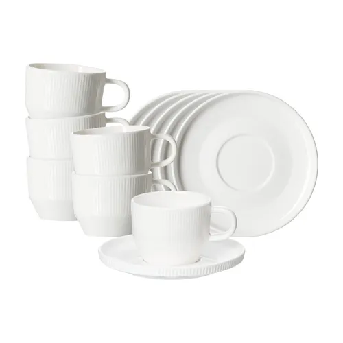 Ritzenhoff & Breker Kaffeetassen mit Untertassen Kelly 6er Set - Das 12-teilige Set umfasst stilvolle Kaffeetassen mit Untertassen. Die moderne Form und die dezente Reliefbordüre verleihen jedem Kaffeegenuss eine elegante Note. Ideal für gesellige Runden oder den täglichen Gebrauch.