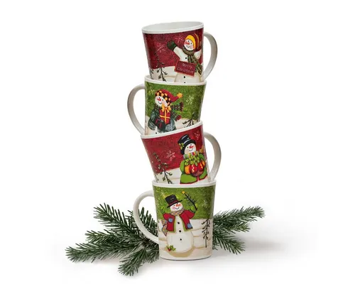 matches21 HOME & HOBBY Tasse Grosse Weihnachtstassen 4er Set Schneemänner amerikanisch, 4-tlg., Keramik, Tee Kaffee-Becher, modern Vintage, rot grün bunt, 400 ml