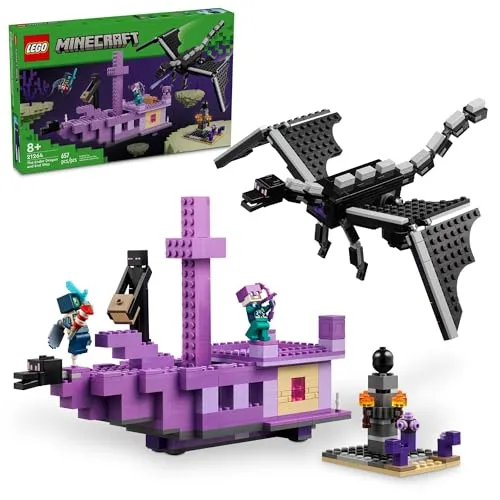 LEGO Minecraft 21264 Der Ender Drache und das Endschiff Bauset, Videospiel Spielzeug mit 2 Minecraft Minifiguren, Drachen Spielzeug Action Spielset für Kinder, Geburtstagsgeschenk für Jungen und