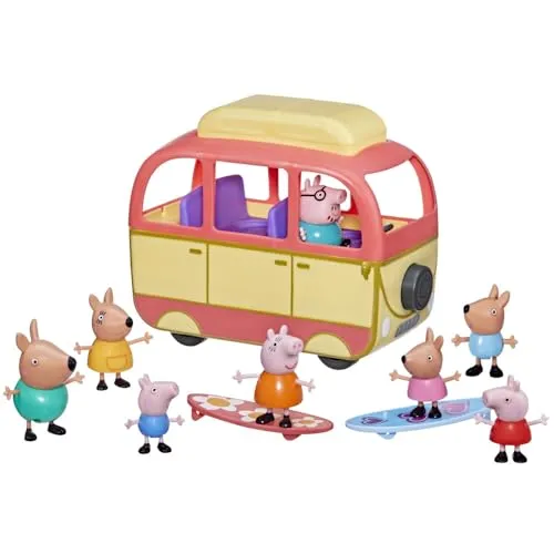 Peppa Pig Peppa Visits Australia Campervan Vehicle Preschool Toy; Includes 8 Figures, 4 Accessories, for Ages 3 and Up