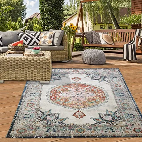 Teppich-Traum orientalischer Vintage WOHNZIMMERTEPPICH für In- & Outdoor buntes Blumenmotiv rot-orange Größe 120x170 cm