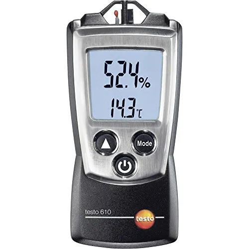 Testo Thermometer 610 innen, digital mit Hygrometer - Hygrometer mit präziser Messung von Temperatur und Luftfeuchtigkeit, inklusive Taupunktberechnung und beleuchtetem Display für einfache Ablesbarkeit.