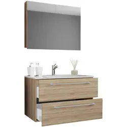 VCM my bath Badmöbel-Set Badinos 914332 - Sonstige Badezimmermöbel – modernes Design in Sonoma-Eiche mit reichlich Stauraum und langlebiger Melaminharzbeschichtung für einfache Reinigung und hohe Robustheit.