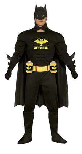 FIESTAS GUIRCA Barman Kostüm – Lustiger trinkfreudiger Party Superheld Junggesellenabschied Kostüm mit Bierhaltern für Karneval Fasching Herren Größe M 48-50